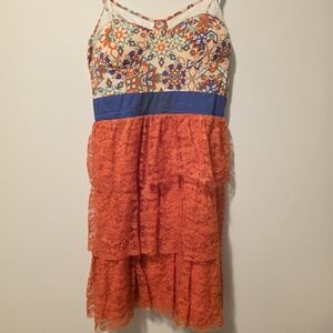 Flying Tomato Orange and Blue Geometric Midi Dress